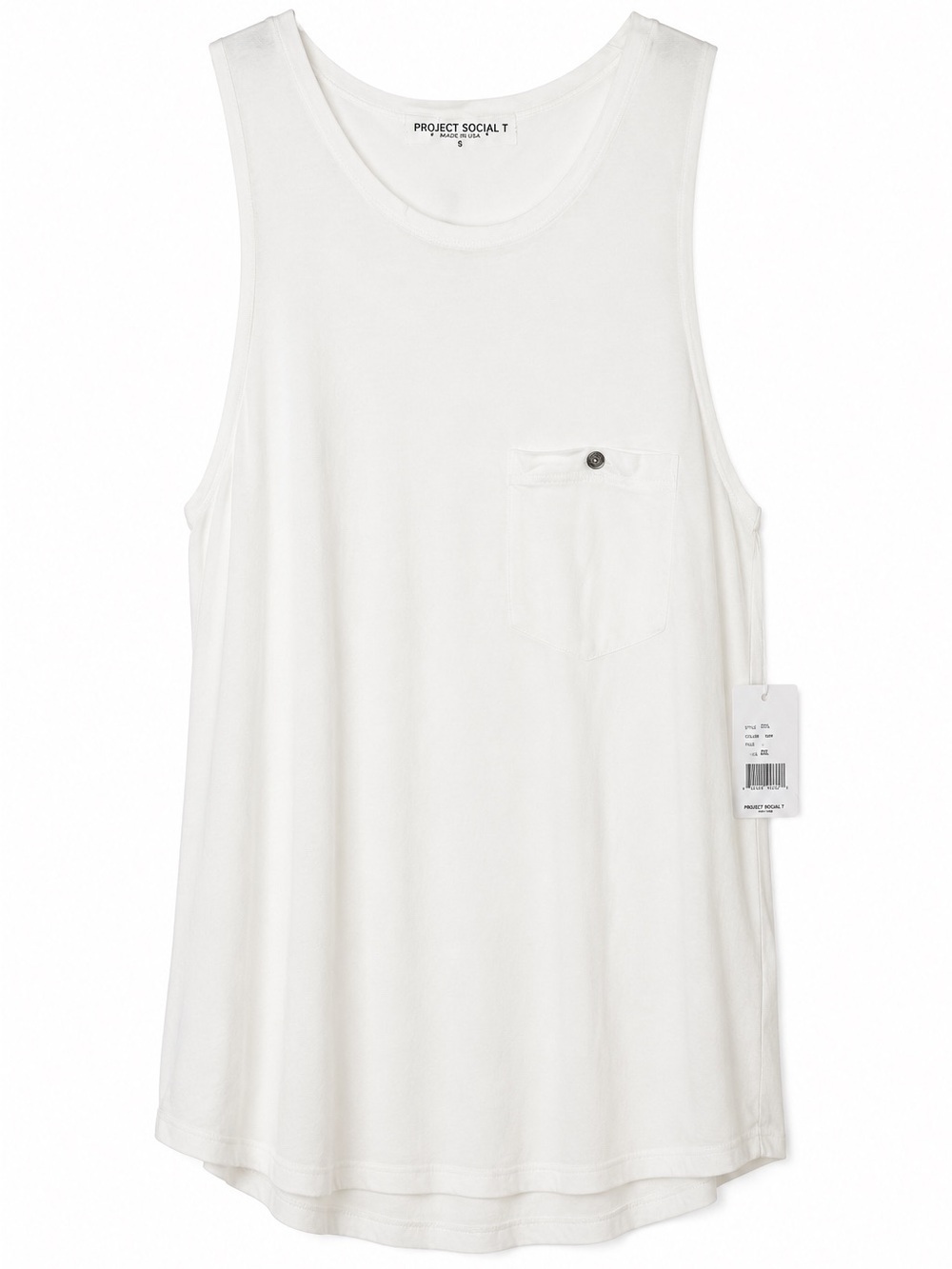 Project Social T White Pocket Tank Top Sleeveless Muscle Tee NWT XS
